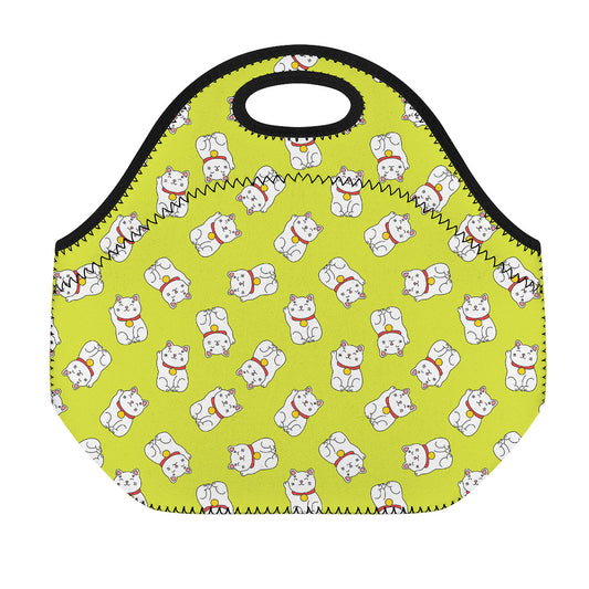 Japanese Lucky Cat Cartoon Print Neoprene Lunch Bag