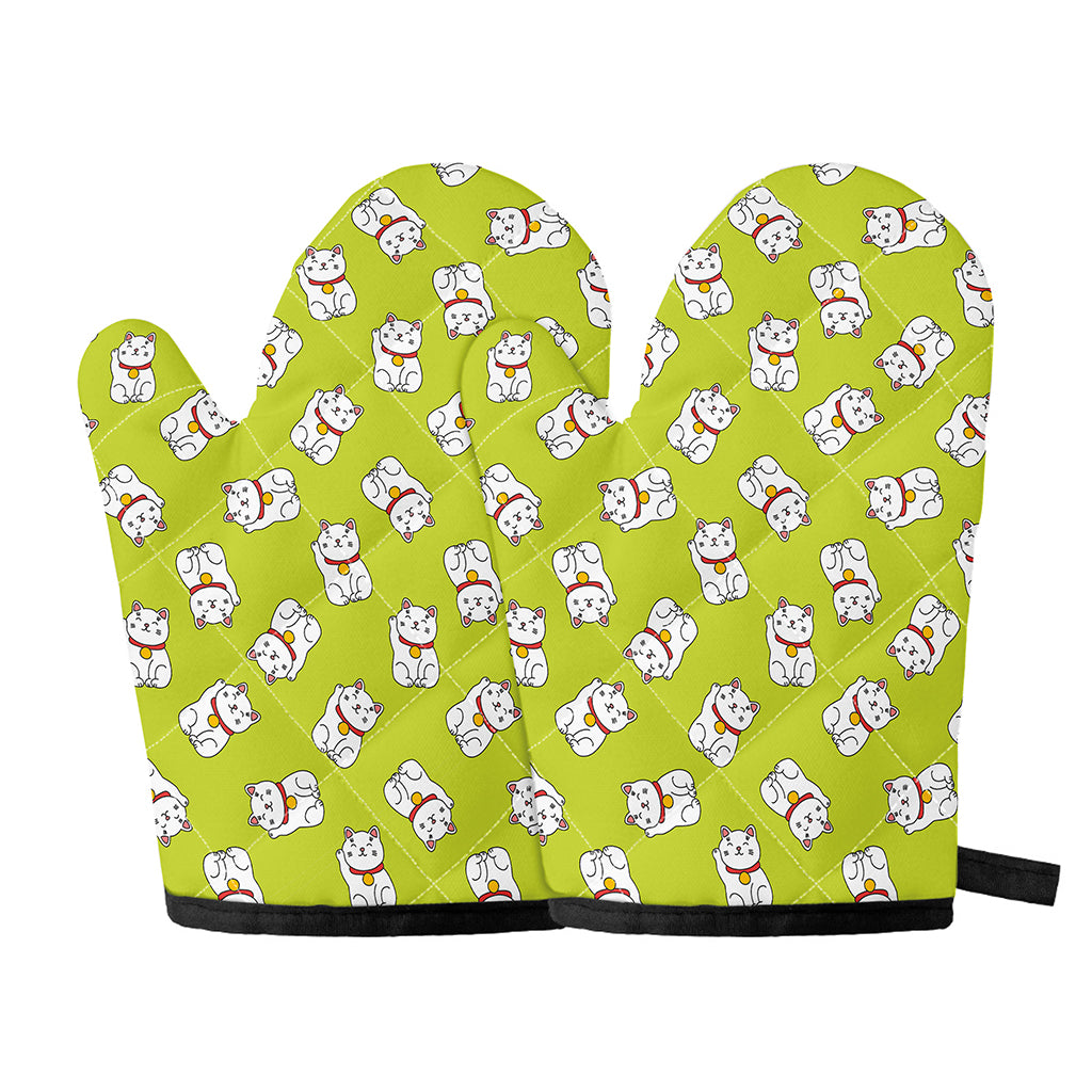 Japanese Lucky Cat Cartoon Print Oven Mitts