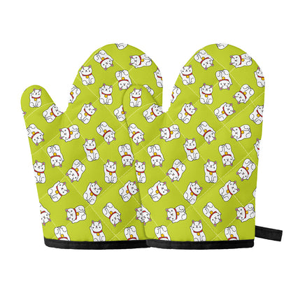 Japanese Lucky Cat Cartoon Print Oven Mitts