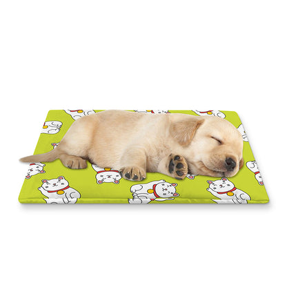 Japanese Lucky Cat Cartoon Print Pet Cooling Mat Cover