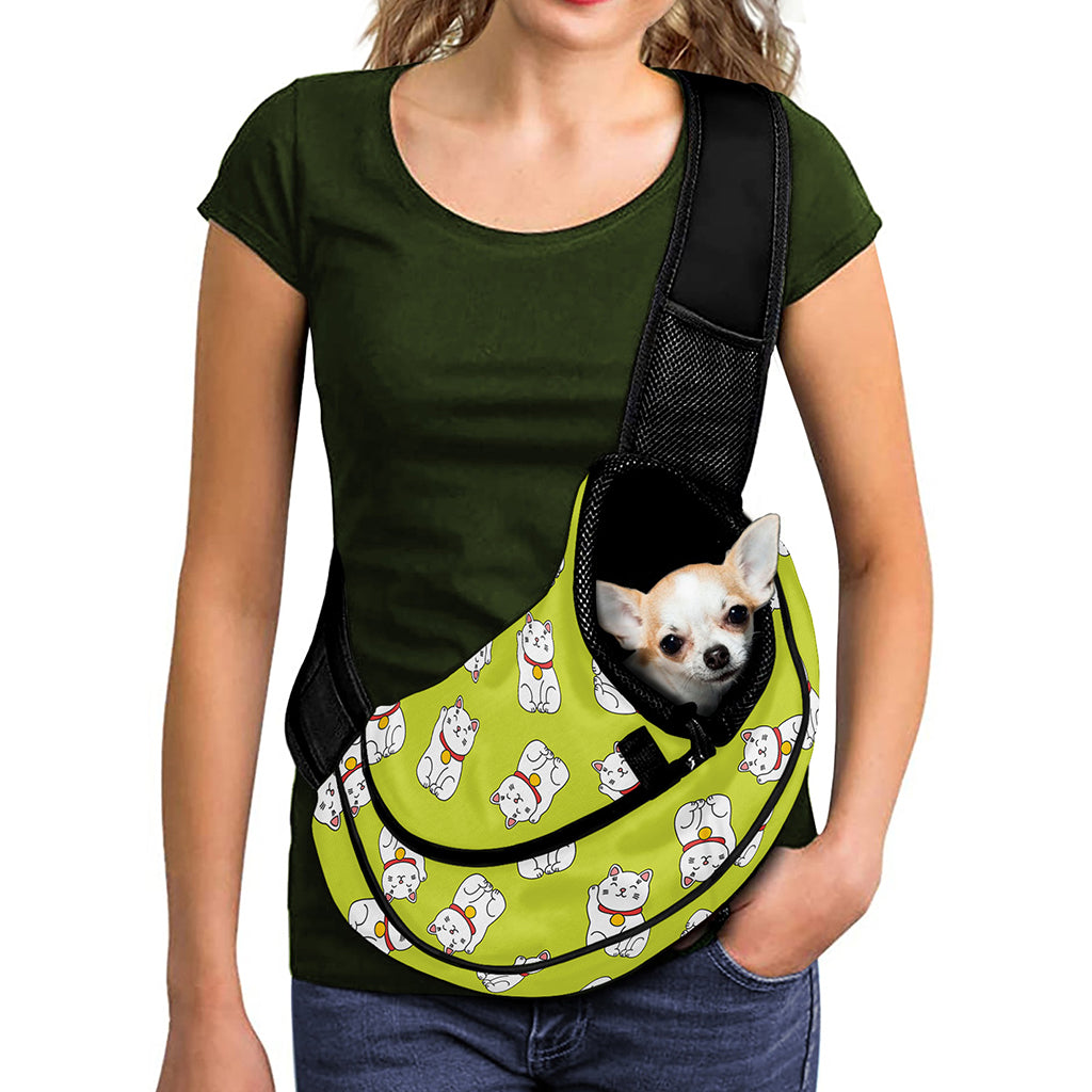 Japanese Lucky Cat Cartoon Print Pet Sling Carrier