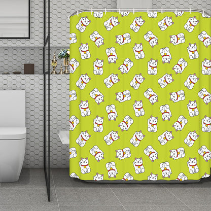 Japanese Lucky Cat Cartoon Print Polyester Shower Curtain