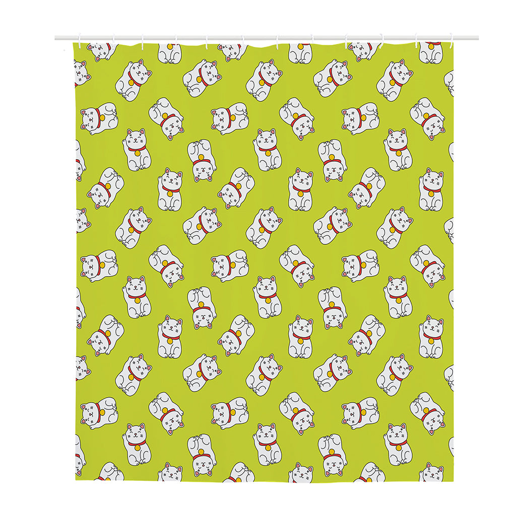 Japanese Lucky Cat Cartoon Print Polyester Shower Curtain
