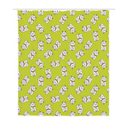 Japanese Lucky Cat Cartoon Print Polyester Shower Curtain