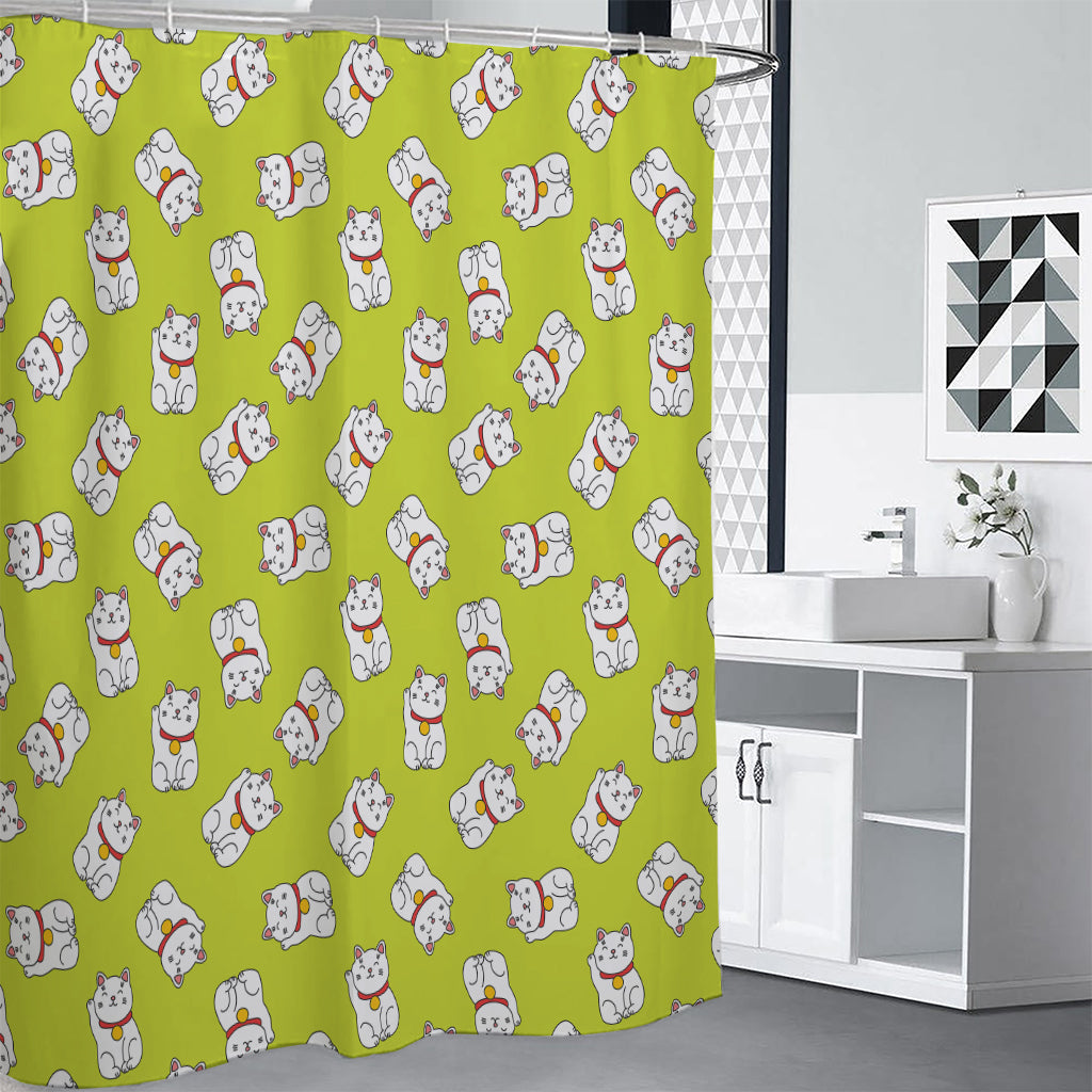 Japanese Lucky Cat Cartoon Print Premium Shower Curtain