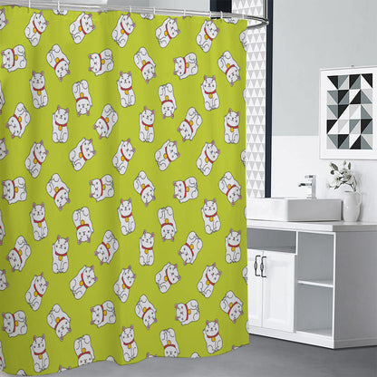 Japanese Lucky Cat Cartoon Print Premium Shower Curtain
