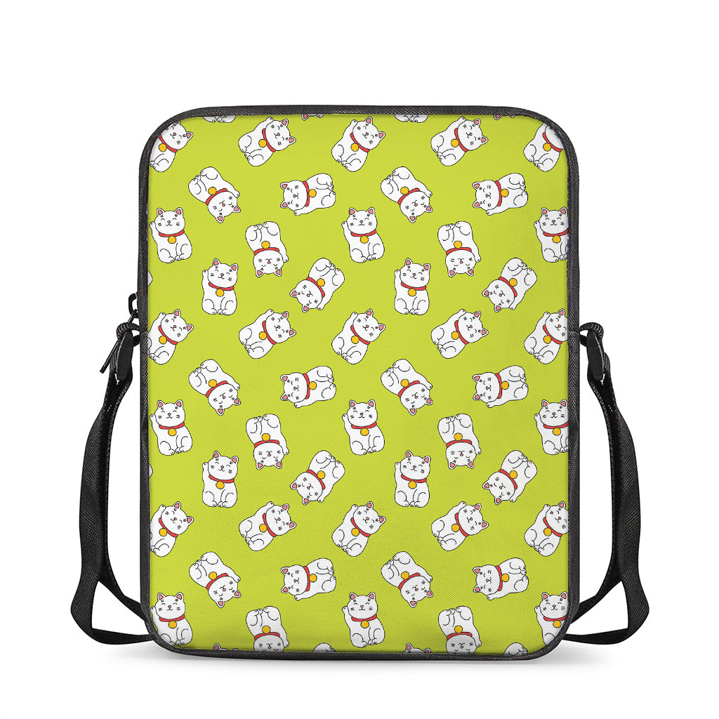 Japanese Lucky Cat Cartoon Print Rectangular Crossbody Bag