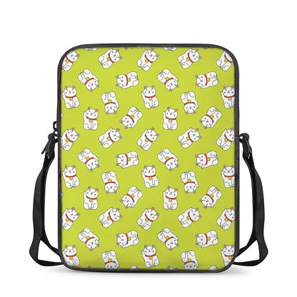 Japanese Lucky Cat Cartoon Print Rectangular Crossbody Bag