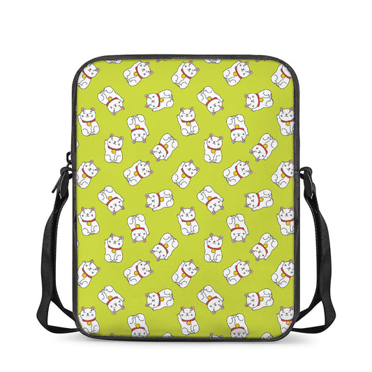 Japanese Lucky Cat Cartoon Print Rectangular Crossbody Bag