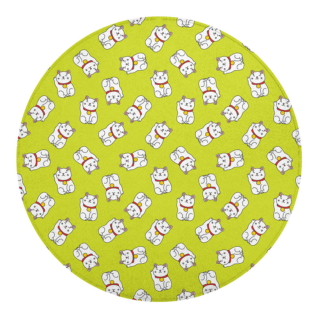 Japanese Lucky Cat Cartoon Print Round Blanket