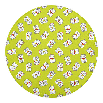 Japanese Lucky Cat Cartoon Print Round Blanket