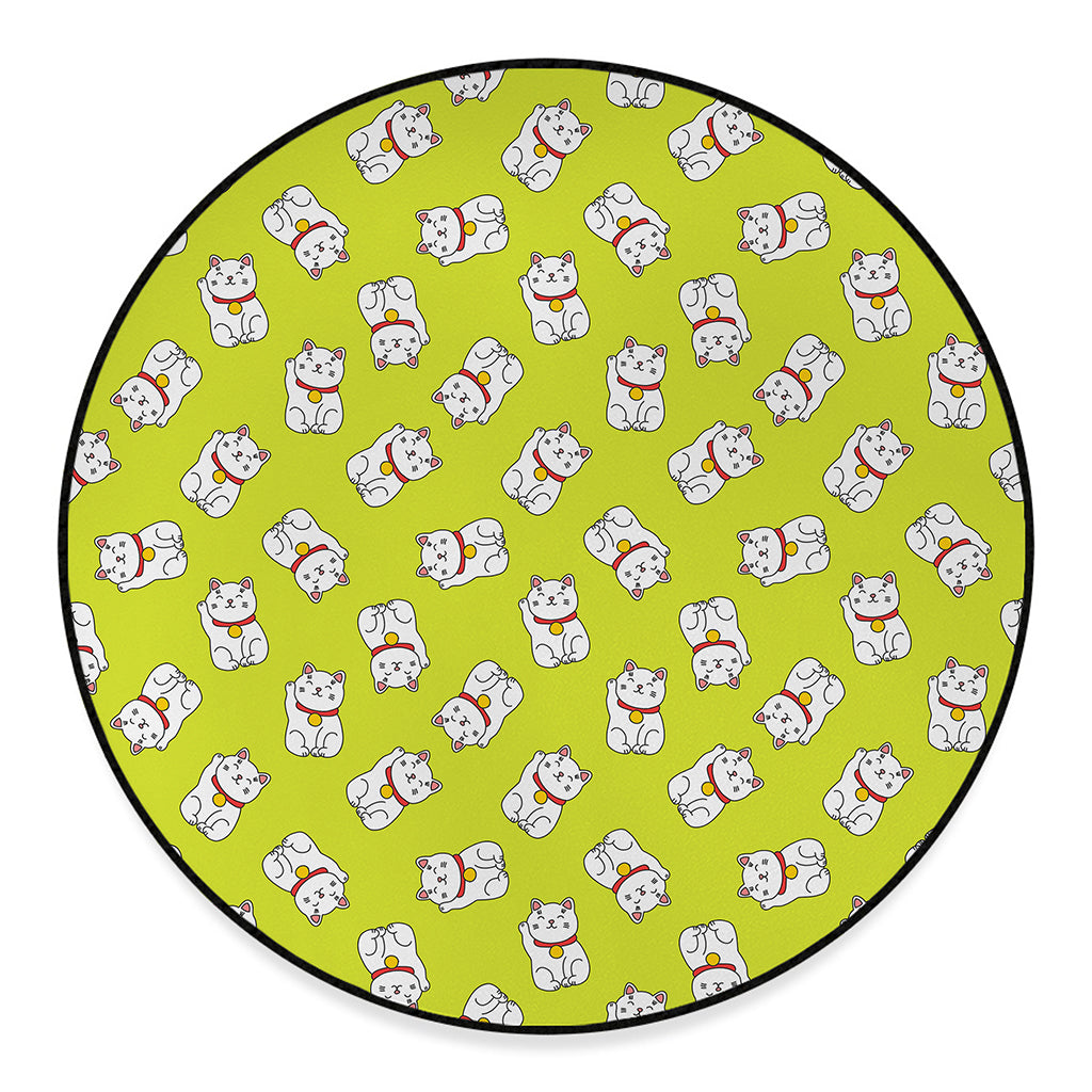 Japanese Lucky Cat Cartoon Print Round Floor Mat