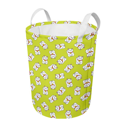 Japanese Lucky Cat Cartoon Print Round Laundry Basket