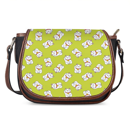 Japanese Lucky Cat Cartoon Print Saddle Bag