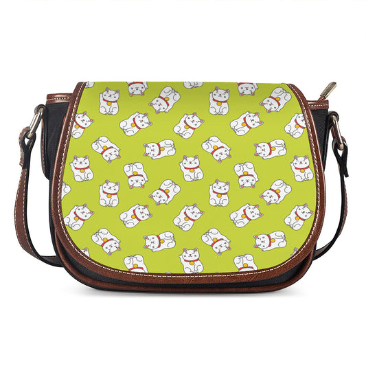 Japanese Lucky Cat Cartoon Print Saddle Bag