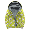 Japanese Lucky Cat Cartoon Print Sherpa Lined Zip Up Hoodie