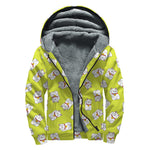 Japanese Lucky Cat Cartoon Print Sherpa Lined Zip Up Hoodie