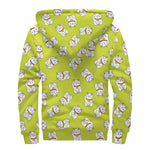 Japanese Lucky Cat Cartoon Print Sherpa Lined Zip Up Hoodie