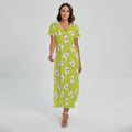 Japanese Lucky Cat Cartoon Print Short Sleeve Maxi Dress