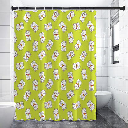 Japanese Lucky Cat Cartoon Print Shower Curtain