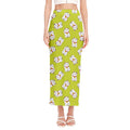Japanese Lucky Cat Cartoon Print Side Slit Maxi Skirt