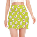 Japanese Lucky Cat Cartoon Print Side Slit Mini Skirt