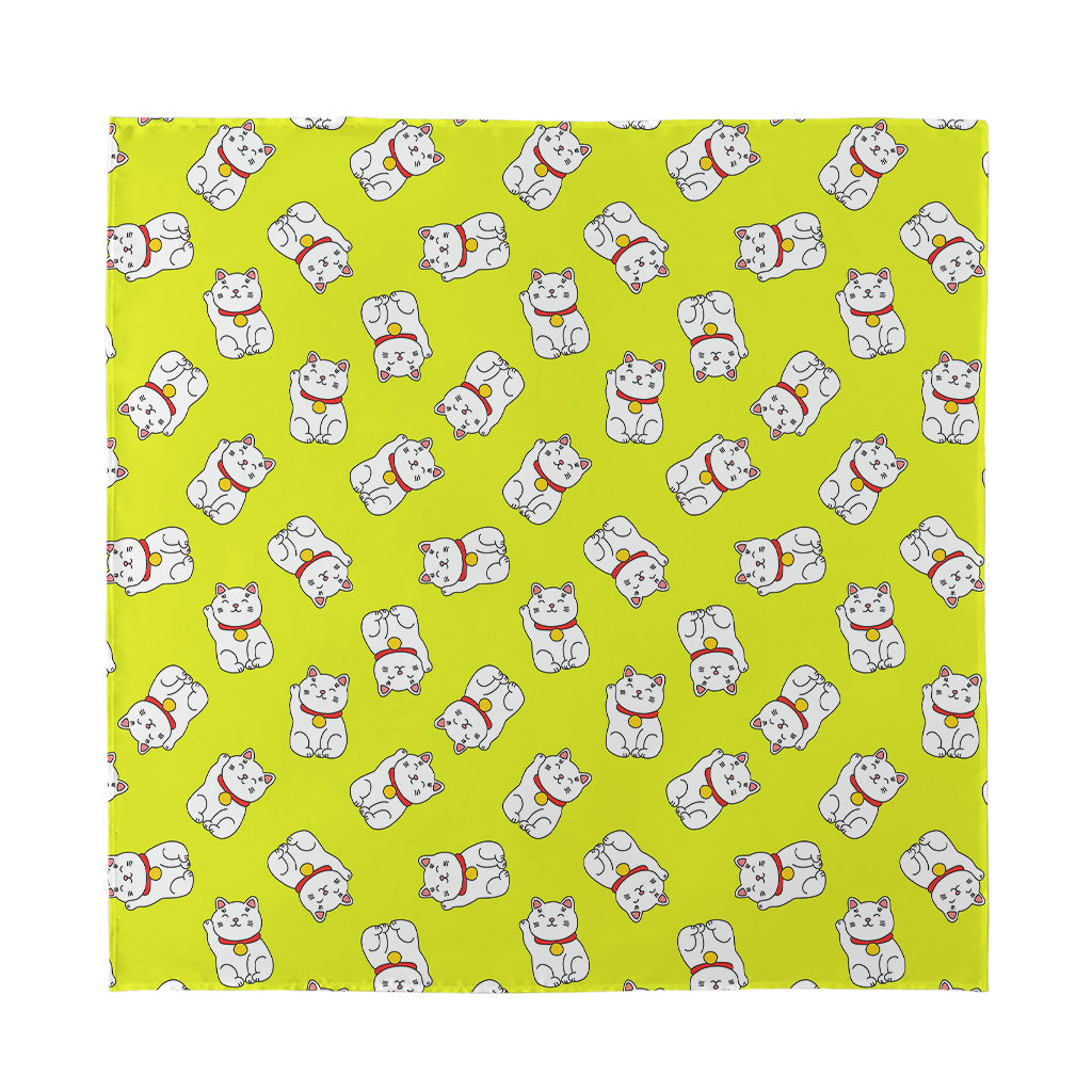 Japanese Lucky Cat Cartoon Print Silk Bandana