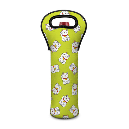 Japanese Lucky Cat Cartoon Print Single Neoprene Wine Tote