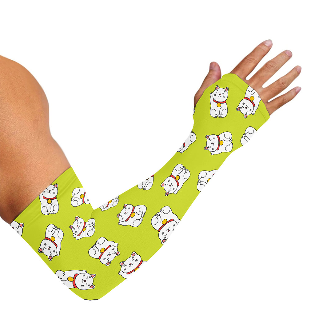 Japanese Lucky Cat Cartoon Print Sun Protection Arm Sleeves