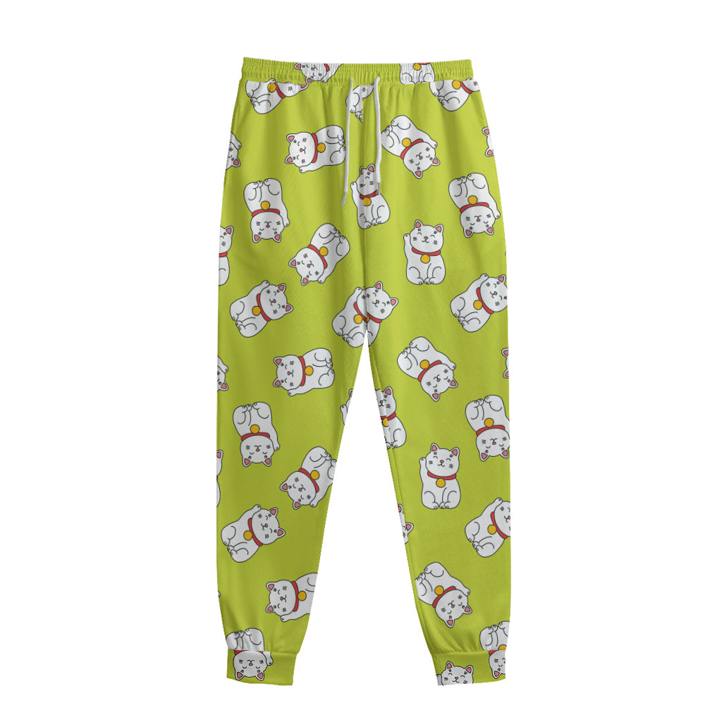 Japanese Lucky Cat Cartoon Print Sweatpants