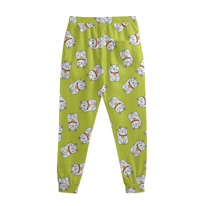 Japanese Lucky Cat Cartoon Print Sweatpants
