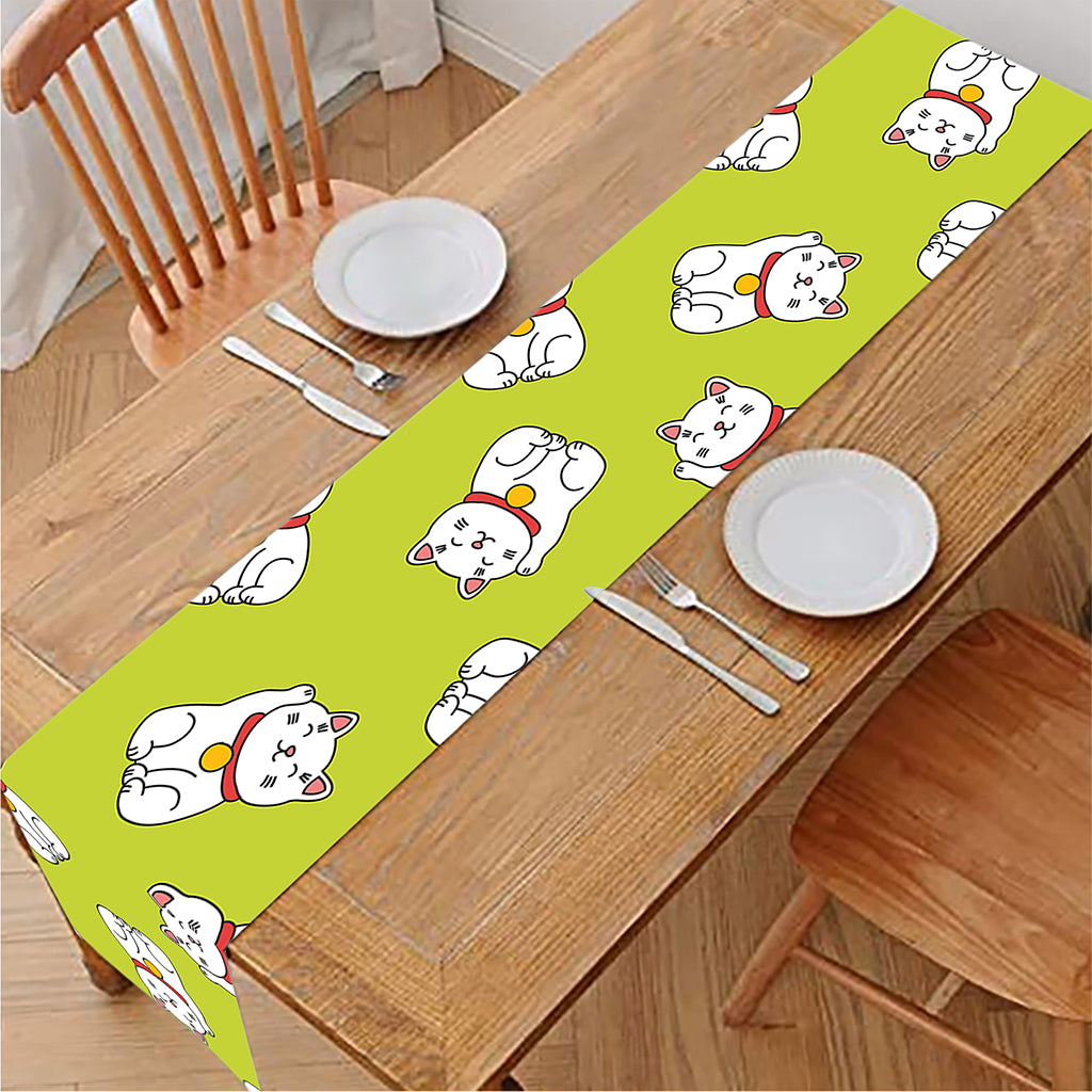 Japanese Lucky Cat Cartoon Print Table Runner
