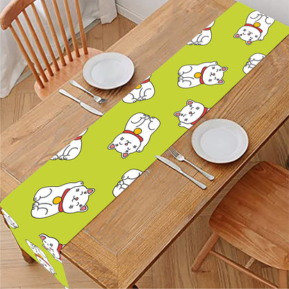 Japanese Lucky Cat Cartoon Print Table Runner