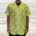 Japanese Lucky Cat Cartoon Print Textured Short Sleeve Shirt