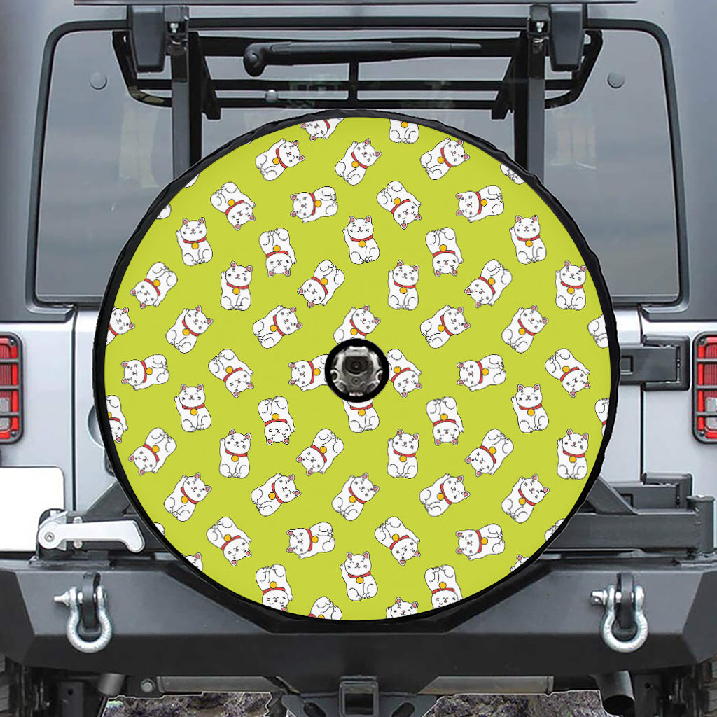 Japanese Lucky Cat Cartoon Print Tire Cover With Camera Hole