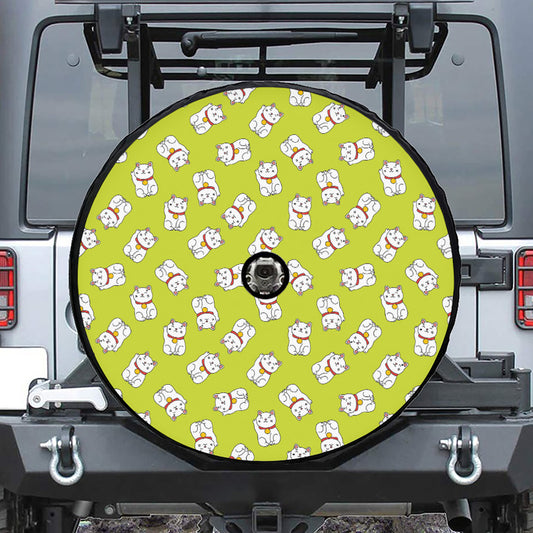 Japanese Lucky Cat Cartoon Print Tire Cover With Camera Hole