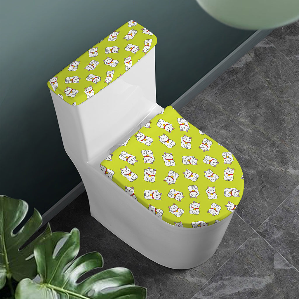 Japanese Lucky Cat Cartoon Print Toilet Lid And Tank Cover Set