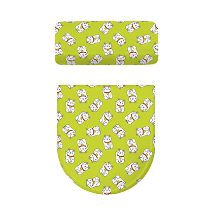 Japanese Lucky Cat Cartoon Print Toilet Lid And Tank Cover Set