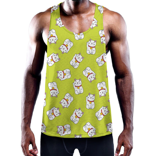 Japanese Lucky Cat Cartoon Print Training Tank Top