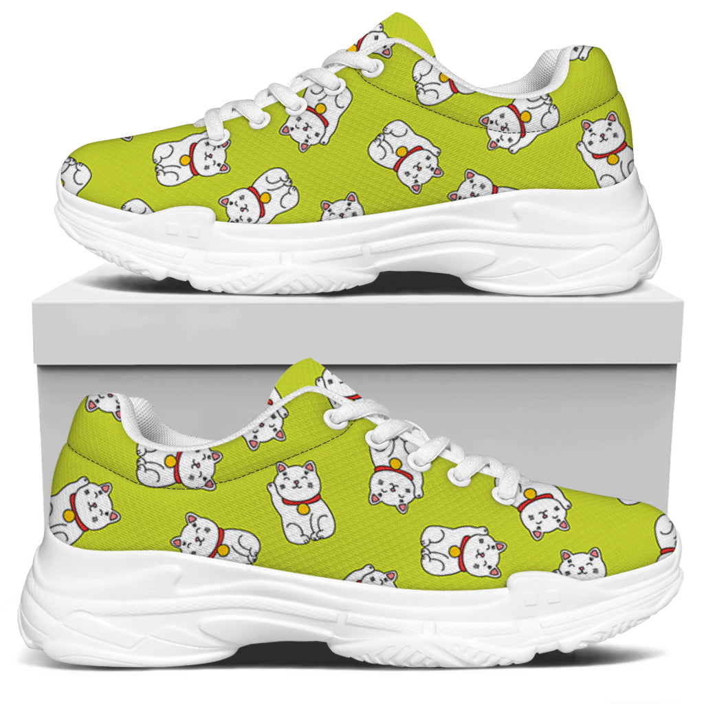 Japanese Lucky Cat Cartoon Print White Chunky Shoes
