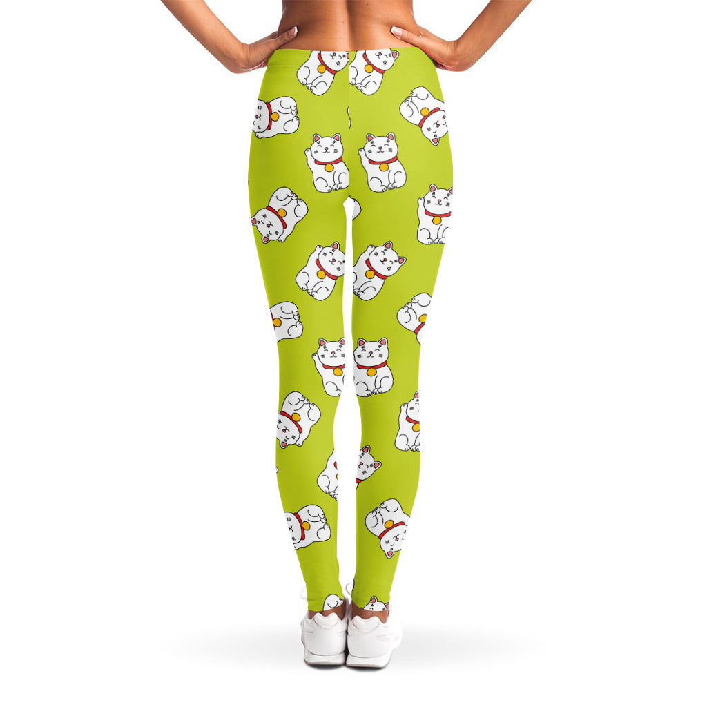 Japanese Lucky Cat Cartoon Print Women's Leggings
