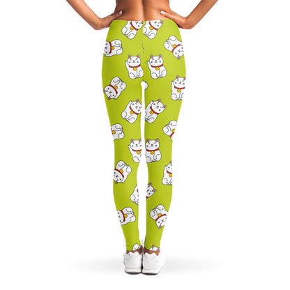 Japanese Lucky Cat Cartoon Print Women's Leggings