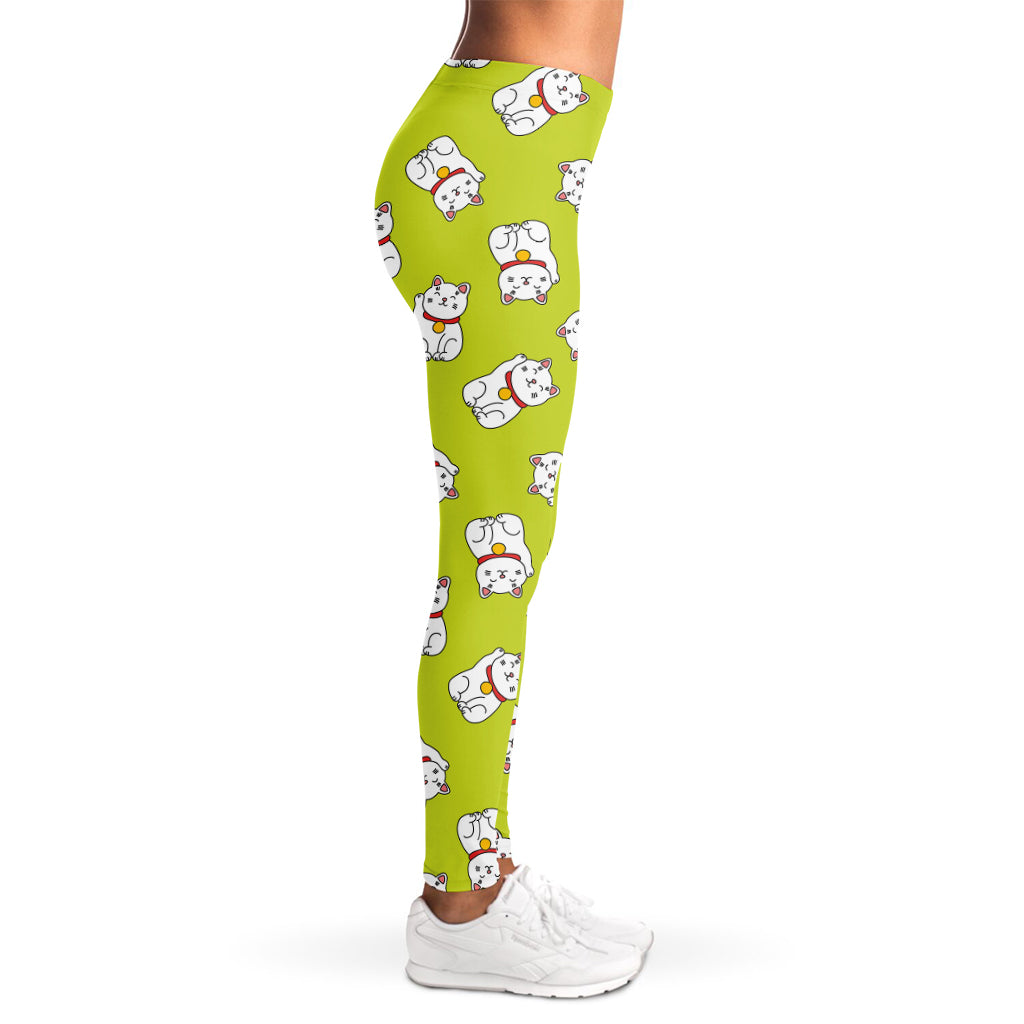 Japanese Lucky Cat Cartoon Print Women's Leggings