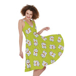 Japanese Lucky Cat Cartoon Print Women's Sleeveless Dress
