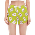 Japanese Lucky Cat Cartoon Print Women's Split Running Shorts