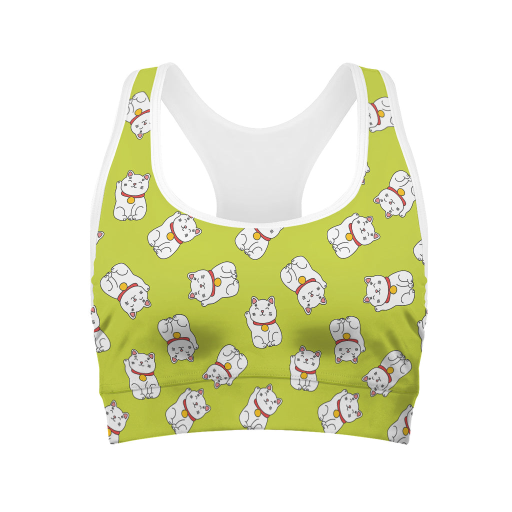 Japanese Lucky Cat Cartoon Print Women's Sports Bra