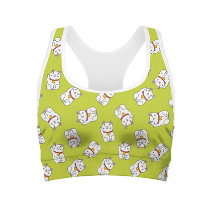 Japanese Lucky Cat Cartoon Print Women's Sports Bra