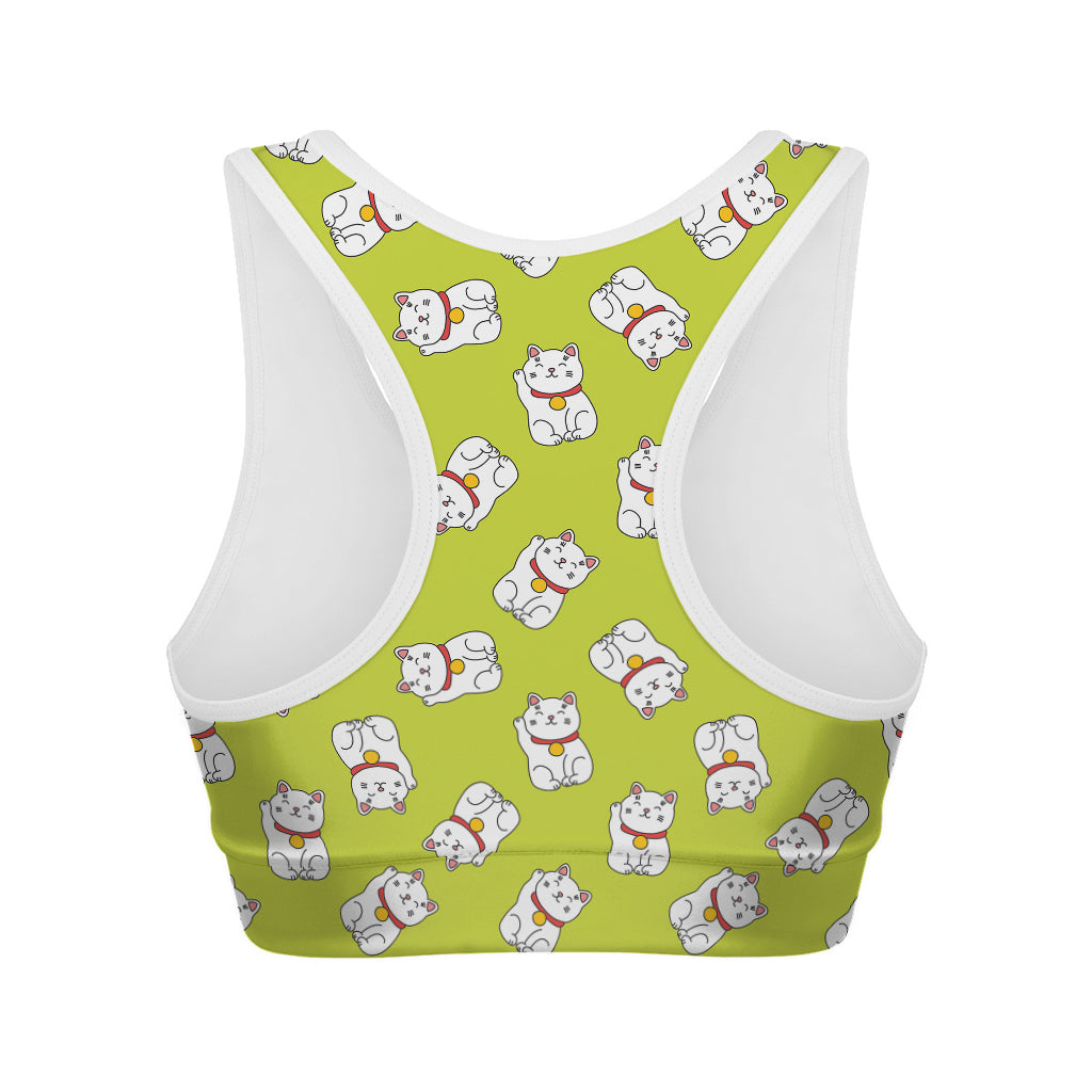 Japanese Lucky Cat Cartoon Print Women's Sports Bra