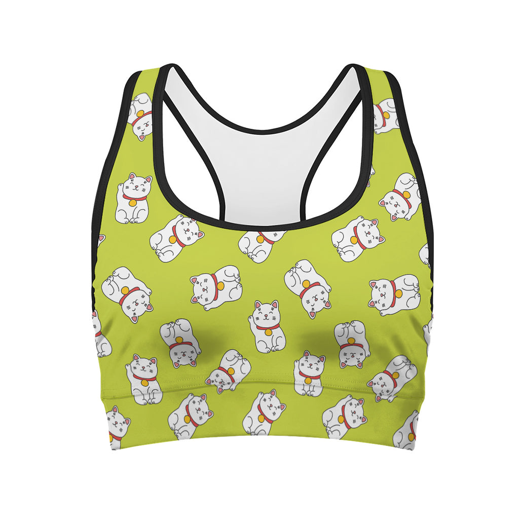 Japanese Lucky Cat Cartoon Print Women's Sports Bra