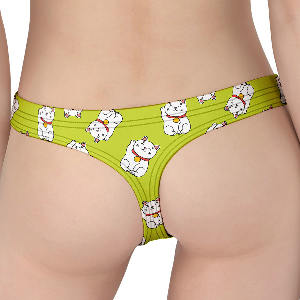 Japanese Lucky Cat Cartoon Print Women's Thong